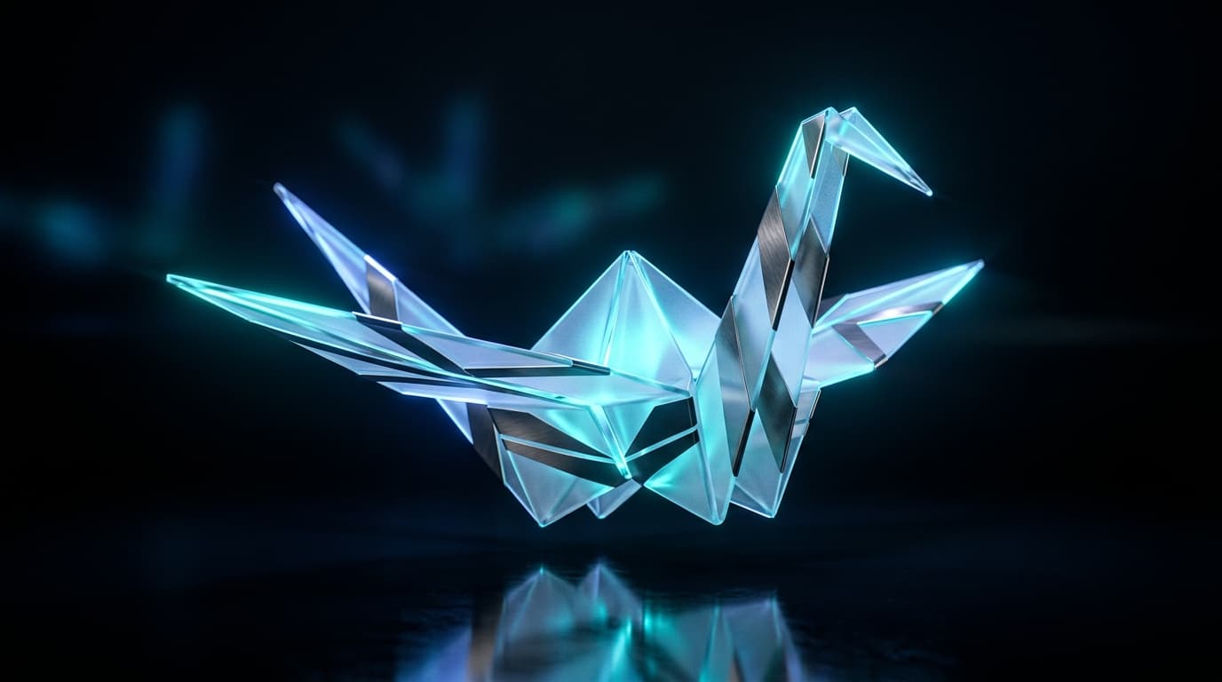 Sculptural Glass Origami Crane Brand Design and 3D Motion